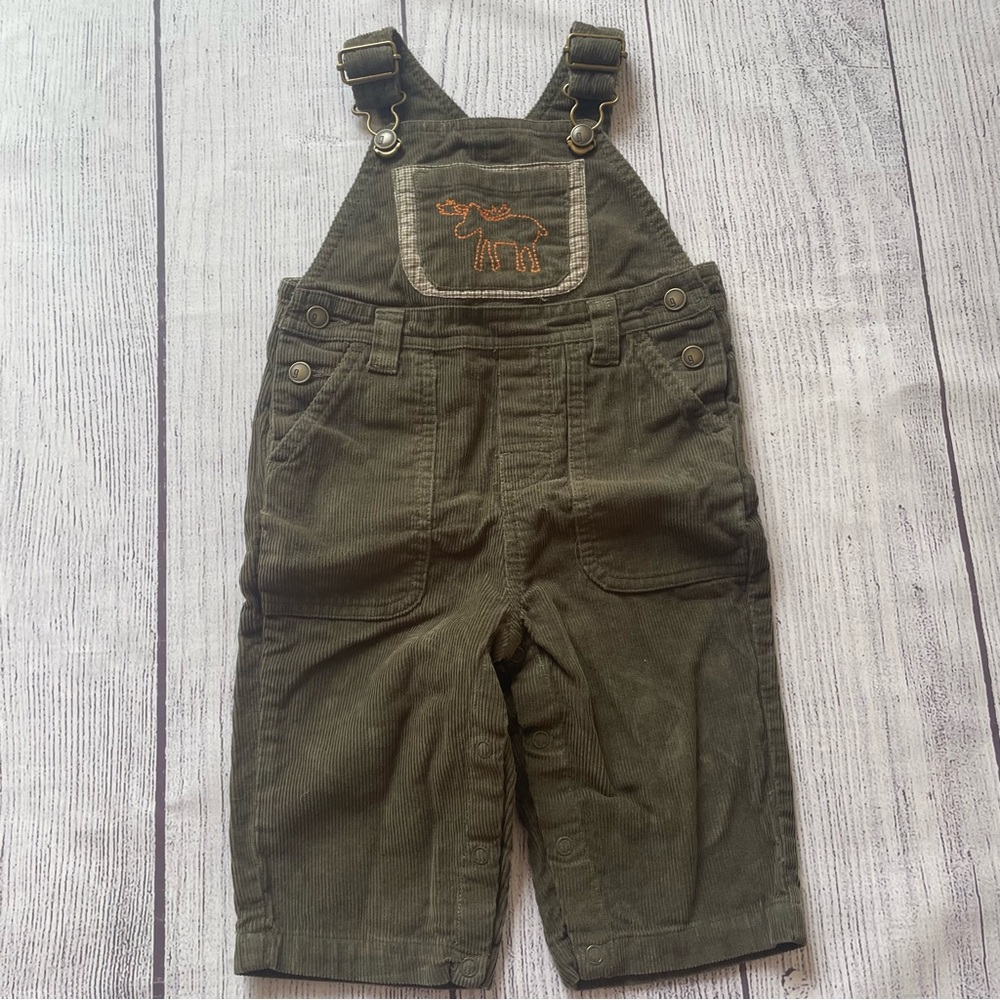 Gymboree Green Corduroy Moose Overalls Size 6-12 months